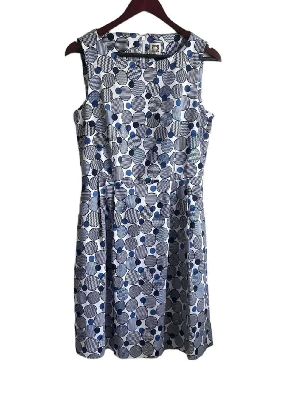 Anne Klein Navy and White Polka Dot Sleeveless Dress EUC